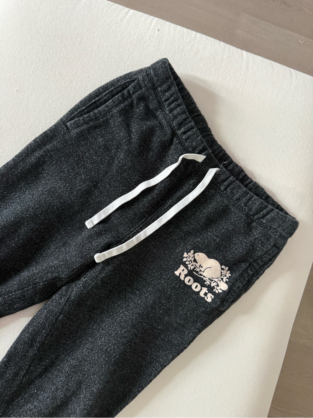 Roots Women’s Dark Heather Black Sweatpants with White Logo